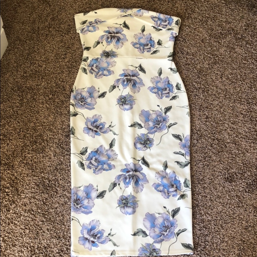 Tube top pencil skirt floral dress